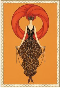 Vermilion Halo Over A Patterned Silhouette In Gold Frame — Valentin Laurent De Courcey, Art Deco