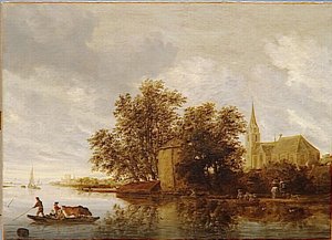 Bord De Riviere Avec Une Eglise — Salomon Van Ruisdael
