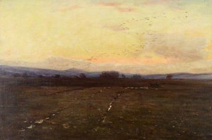 A Sunset with a Flight of Geese