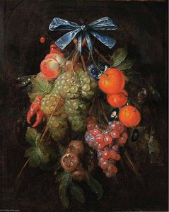 A Festoon of Grapes, a Peach, Oranges, Cherries, Red Peppers, etc