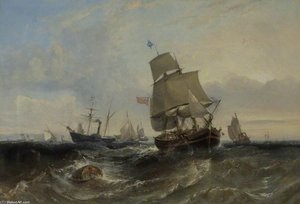 Merchant Ship And Other Vessels In A Breeze — Adolphus Knell