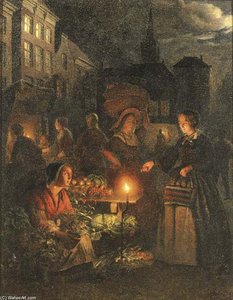 The Market Stall By Lamplight