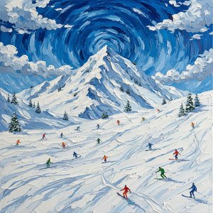Himmlischer Wirbel Über Dem Monolithischen Gipfel: Ein Einzigartiges Impasto-meisterwerk — David Moreau, Zeitgenössische Abstraktion