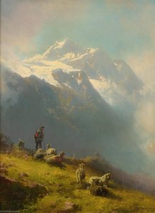 A Shepherd With His Flock — Hermann Herzog