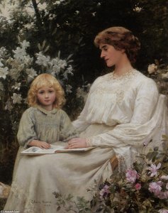 Portrait Of A Mother And Daughter Reading A Book — Edwin Harris