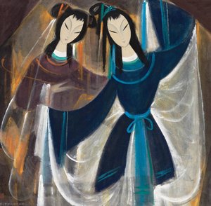 Two Dancers — Lin Fengmian Gans Volando Sobre El Estanque De Loto