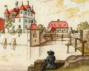 The artist in front of Lichtenhof Manor