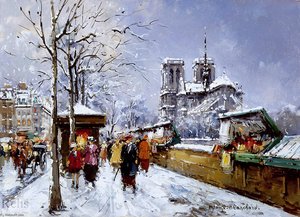 Booksellers Notre Dame, Winter — Antoine Blanchard (marcel Masson)