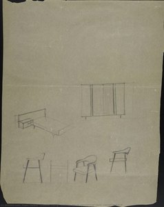 Untitled (design Sketches For An Upholstered Chair, Cabinet And Bed) — Franz Ehrlich