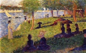 La Grande Jatte - Woman Fishing And Seated Figures — Georges Seurat, Neo-impressionism