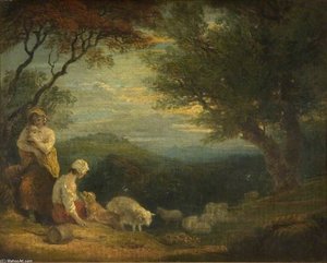 Landscape With Women, Sheep And Dog — Richard Westall