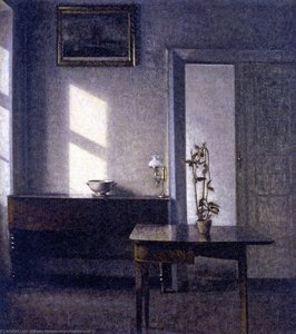 Interior With Potted Plant On Card Table, Bregade 25 — Vilhelm Hammershøi, Symbolism