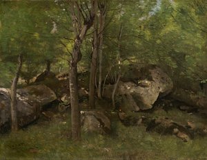 Rocks In The Forest Of Fontainebleau — Jean-baptiste-camille Corot, Neo-impressionistic Landscape