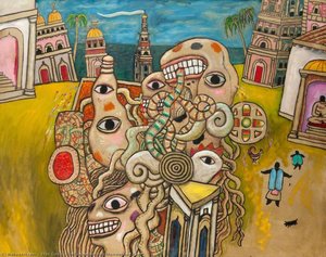 Hallucination With Monster And Cock — Alan Davie
