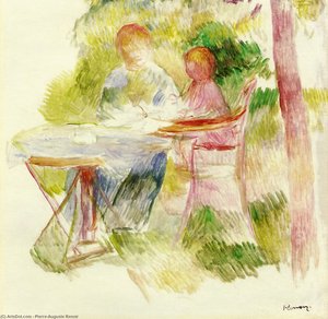 Woman And Child In A Garden — Pierre-auguste Renoir