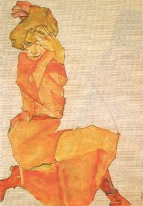 Young Girl In Orange — Egon Schiele, Expressionist Painting
