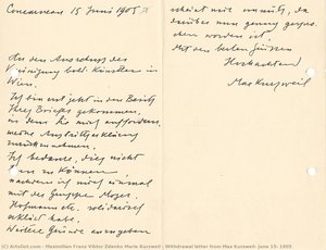 Withdrawal letter from Max Kurzweil, June 15, 1905