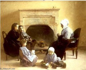 Family Seated Around A Hearth