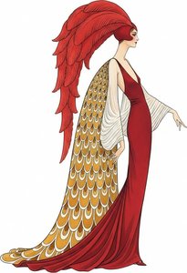 Crimson Plumage And Golden Scalloped Silhouettes — Valentin Laurent De Courcey