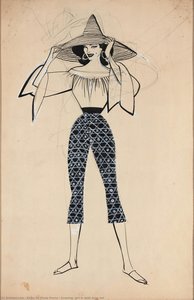 Drawing, girl in wide brim hat