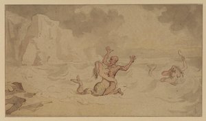 Two Mermaids And A Bather By The Seashore — Thomas Rowlandson