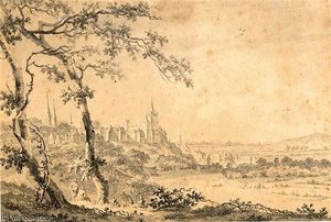 An Extensive Riverlandscape With Travellers Resting On A Path — Nicolaas Wicart