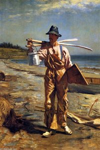 Grand Manan Fisherman Bringing Home His Oars — John George Brown