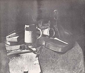 Books, Mug, Pipe And Violin, (painting) — John Frederick Peto
