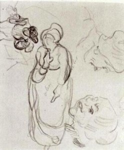 Study Of A Woman Standing, Two Heads, Another Figure — Vincent Willem Van Gogh, Post-impressionism