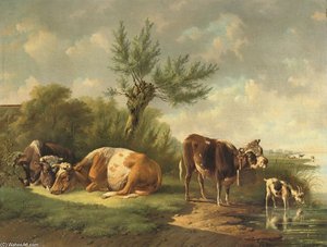 Cattle Under A Willow-tree — Albertus Verhoesen