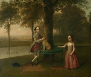 Two Children And A Dog In A Park — Arthur William Devis