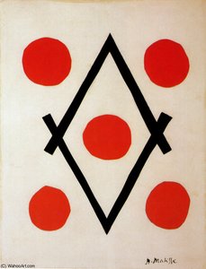 Cinq Cercles Rouges Et Un Losange Noir Gouache Découpée Collection Particulière — Henri Matisse, Fauvism