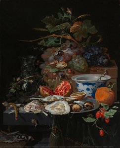 Still Life with Fruit, Oysters, and a Porcelain Bowl, Abraham Mignon, 1660 - 1679