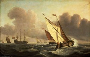 A Kaag Going To Windward In A Fresh Breeze — Willem Van De Velde El Anciano