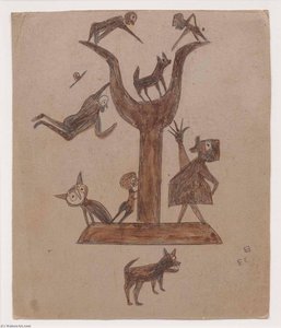 Untitled (construction With Yawping Woman) — Bill Traylor
