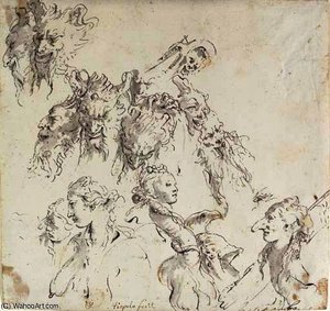 The Heads Of Satyrs, Women And Other Studies — Giambattista Tiepolo