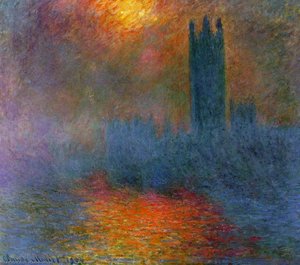 Houses Of Parliament, London, Sun Breaking Through The Fog — Claude Monet, Impressionism