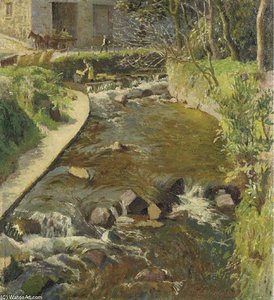 Washing Fish Boxes, Newlyn River — Harold Harvey