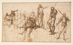 Two Standing Soldiers And Six Other Figures — Salvator Rosa