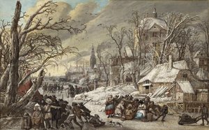 Figures on a Frozen Canal