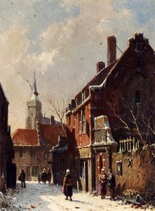 Figures In The Streets Of A Dutch Town In Winter — Adrianus Eversen