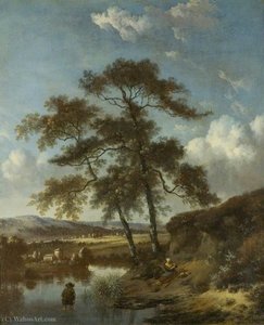 River Scene With Figures — Jan Jansz Wijnants