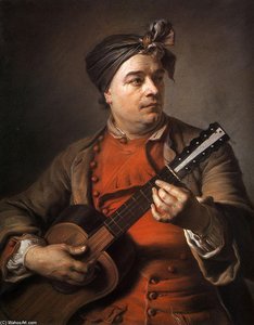 Jacques Dumont Le Romain Playing The Guitar — Maurice Quentin De La Tour