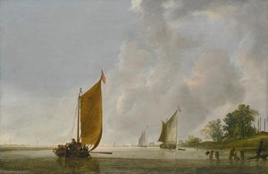 A Calm Estuary At Dawn With A Dutch Kaag — Simon Jacobsz De Vlieger
