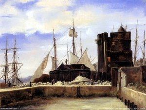 Honfleur - The Old Wharf — Jean-baptiste-camille Corot, Romantic Landscape Painting