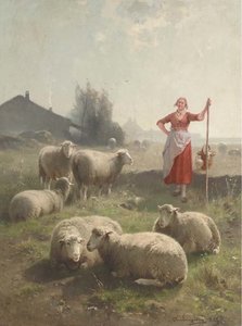 A Shepherdess And Her Flock — Cornelis Van Leemputten