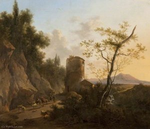 Landscape With A Ruined Tower And Figures — Frederick De Moucheron