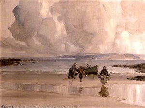 Early Morning, Fishing Boat On A Strand — James Humbert Craig