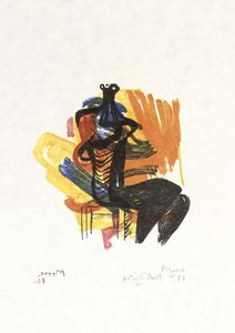 Black Seated Figure On Orange Ground — Henry Moore