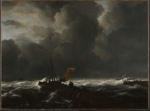 Rough Sea At A Jetty — Jacob Isaackszoon Van Ruisdael, Baroque Dramatic Landscape